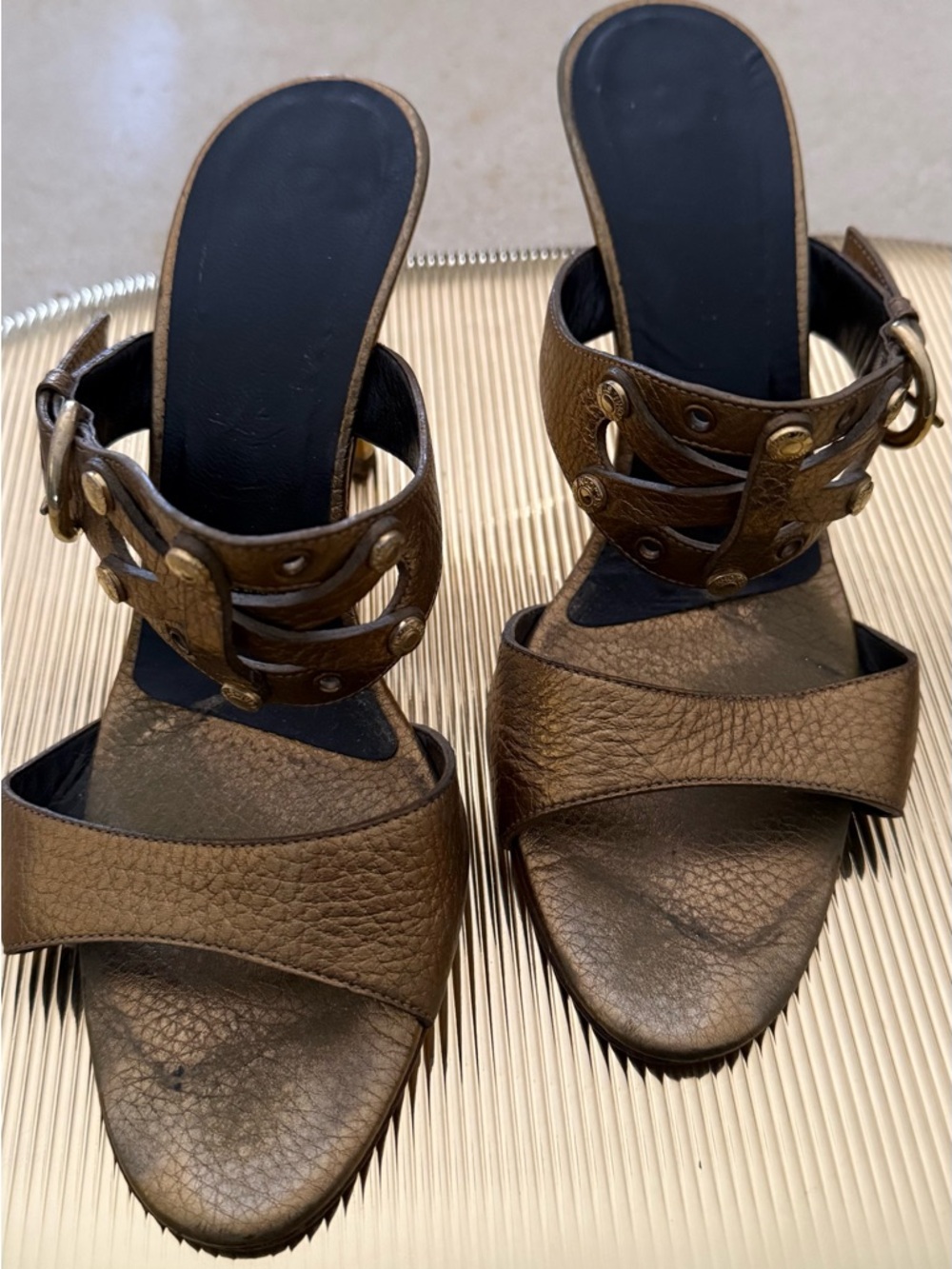 Vero Cuoio Metallic Bronze Buckle Slide Mules